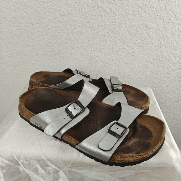 Birkenstock Silver Sandals Papillio Sydney Size 10 Women's Narrow - Picture 6 of 12